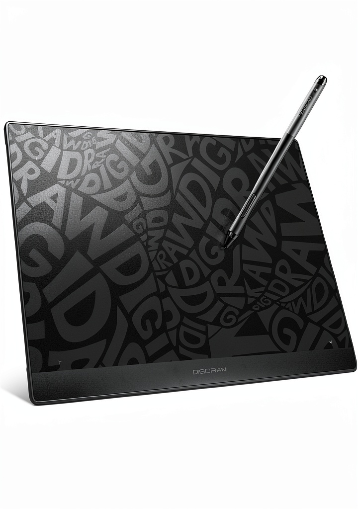 DigiDraw T610 drawing tablet on a desk with stylus and laptop