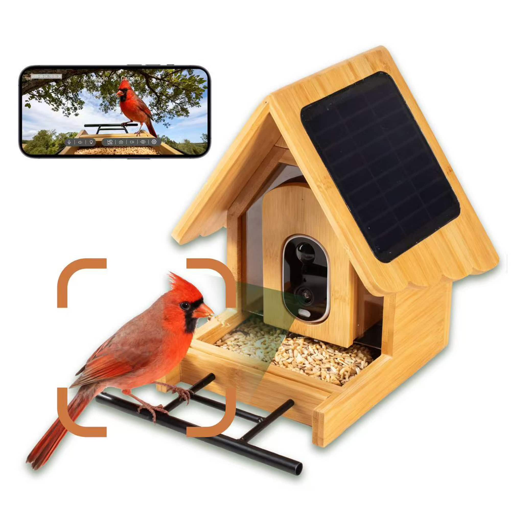 Parrot Uncle Smart Bird Feeder mounted in a garden setting
