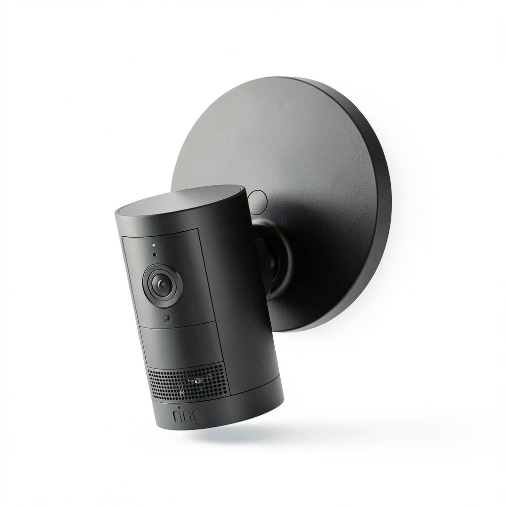 Ring Outdoor Cam Plus installed on an exterior wall with clear video feed