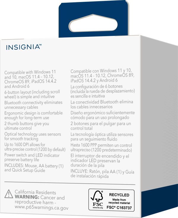 Insignia Bluetooth Ergonomic Mouse 6 Button Wireless Black-5
