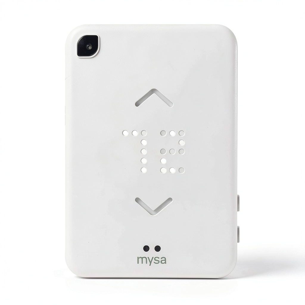 Mysa Smart Thermostat displaying temperature settings on a wall