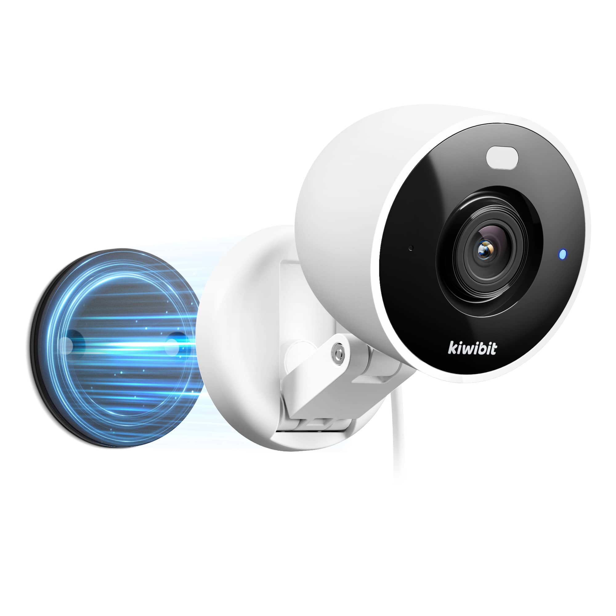Kiwibit 2K Security Camera mounted on a wall with clear video display