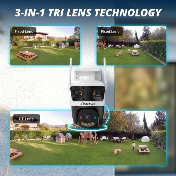 Defender AI 3K Guard Tri Lens PTZ Security Camera 360-2