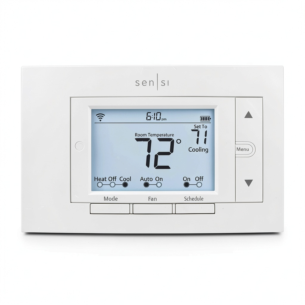 Sensi Smart Thermostat mounted on a wall with clear display