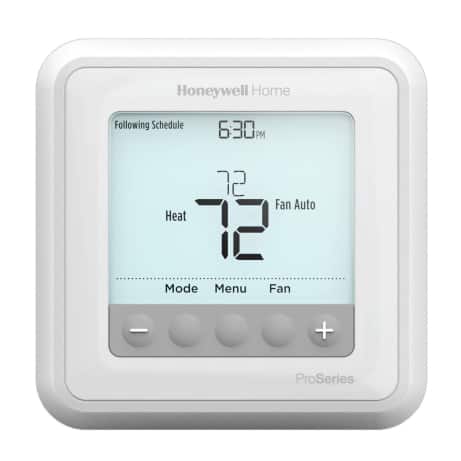 Honeywell T6 Pro Thermostat mounted on a wall with clear display